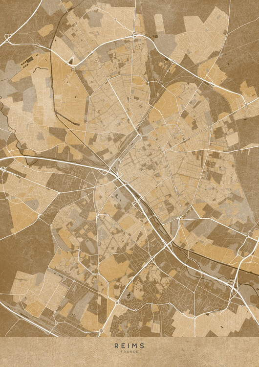 Poster Sepia vintage map of Reims (France)