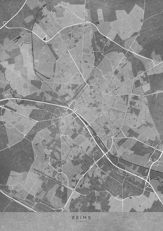 Poster Gray vintage map of Reims (France)