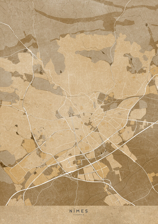 Poster Sepia vintage map of Nîmes (France)