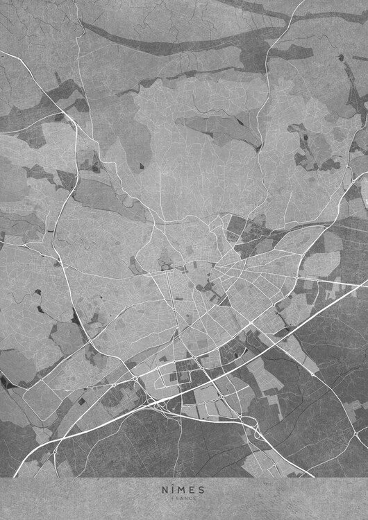 Poster Gray vintage map of Nîmes (France)