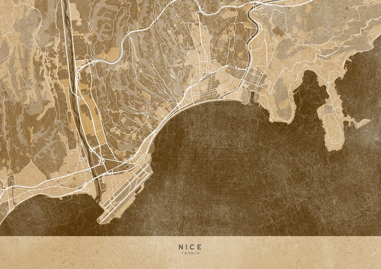 Poster Sepia vintage map of Nice (France)