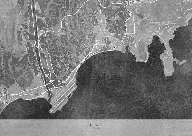Poster Gray vintage map of Nice (France)