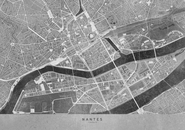 Poster Gray vintage map of Nantes downtown (France)