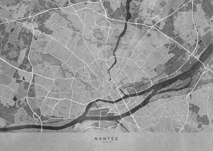 Poster Gray vintage map of Nantes (France)