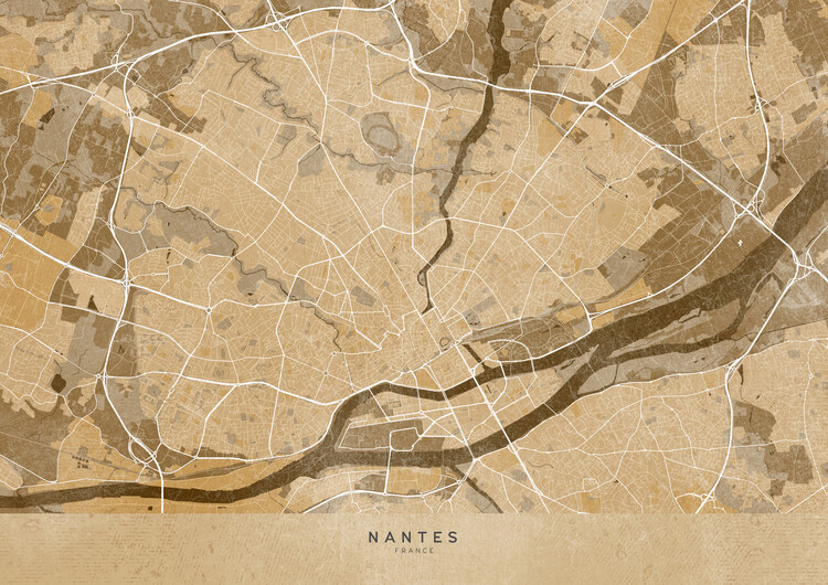 Poster Sepia vintage map of Nantes (France)
