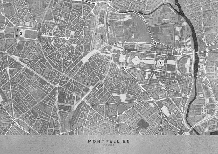 Poster Gray vintage map of Montpellier downtown (France)