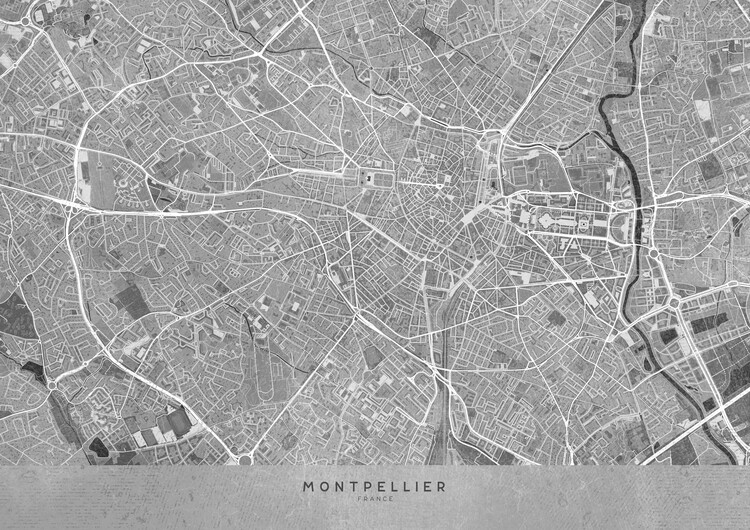 Poster Gray vintage map of Montpellier(France)