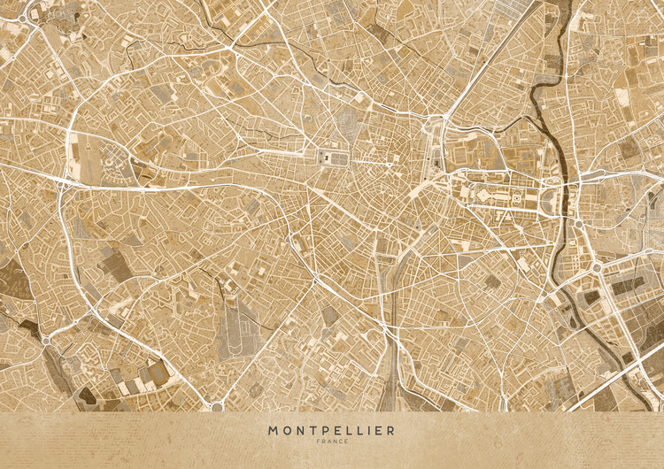 Poster Sepia vintage map of Montpellier(France)