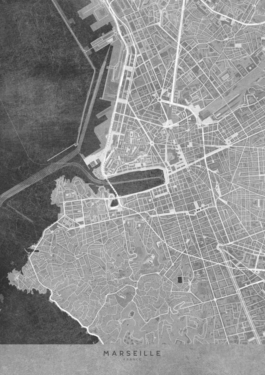 Poster Gray vintage map of Marseille downtown (France)