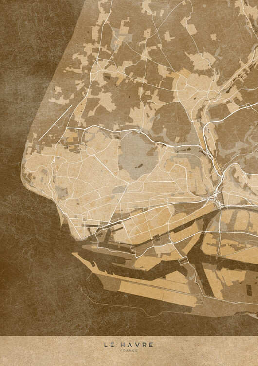 Poster Sepia vintage map of Le Havre (France)