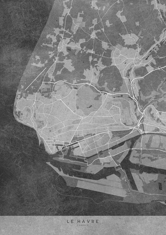 Poster Gray vintage map of Le Havre (France)