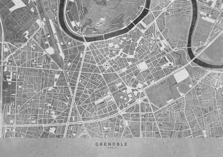 Poster Gray vintage map of Grenoble downtown (France)