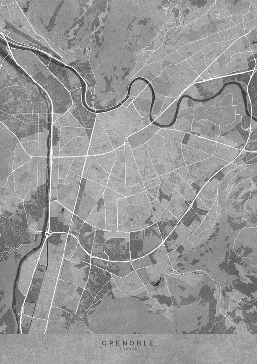 Poster Gray vintage map of Grenoble (France)
