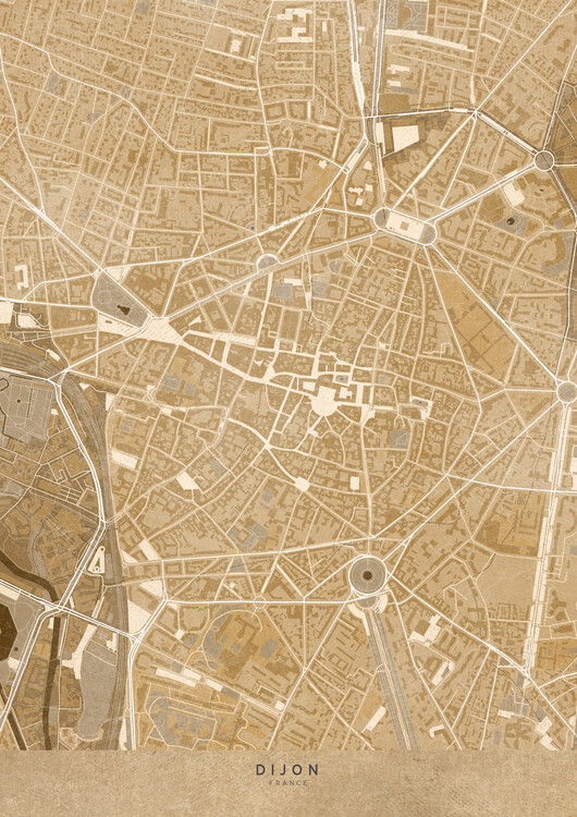 Poster Sepia vintage map of Dijon downtown(France)