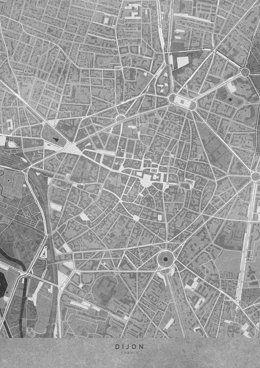 Poster Gray vintage map of Dijon downtown(France)