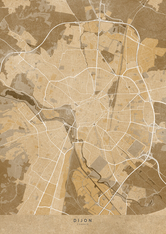 Poster Sepia vintage map of Dijon (France)