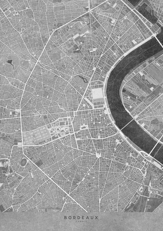 Poster Gray vintage map of Bordeaux downtown (France)