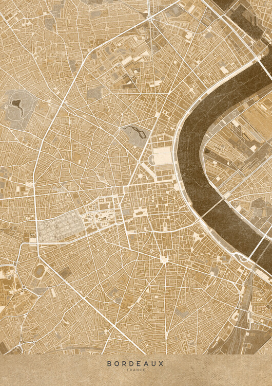 Poster Sepia vintage map of Bordeaux downtown (France)