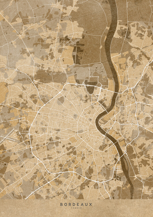 Poster Sepia vintage map of Bordeaux (France)