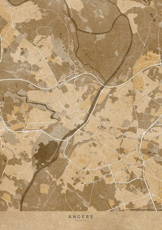 Poster Sepia vintage map of Angers (France)