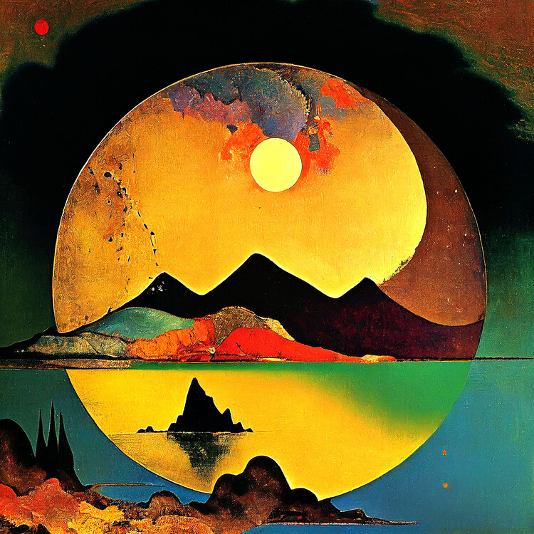 Poster Abstract landscape of a Mountain and Lake Sunset