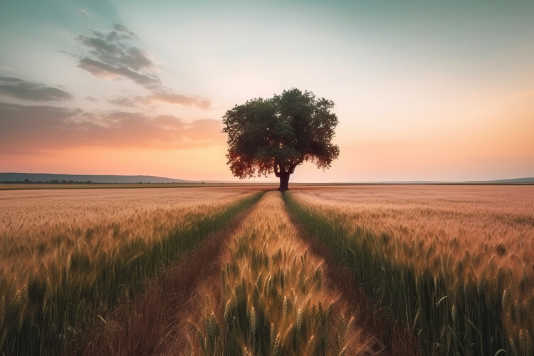 Poster Tree in the middle of a wheat field