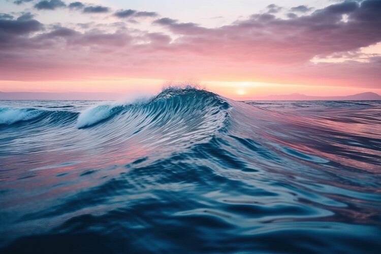 Poster Sea wave at sunset