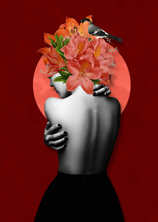 Poster the bird among the flowers