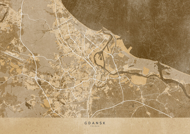 Poster Map of Gdansk Poland in sepia vintage style