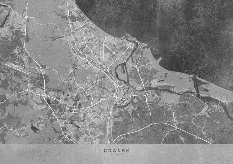 Poster Map of Gdansk Poland in gray vintage style