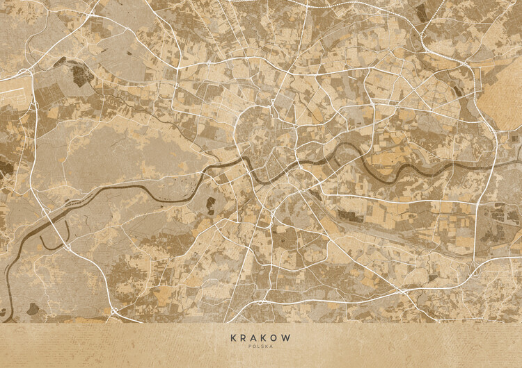 Poster Map of Krakow Poland in sepia vintage style