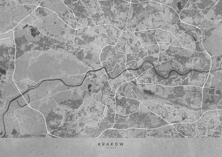 Poster Map of Krakow Poland in gray vintage style