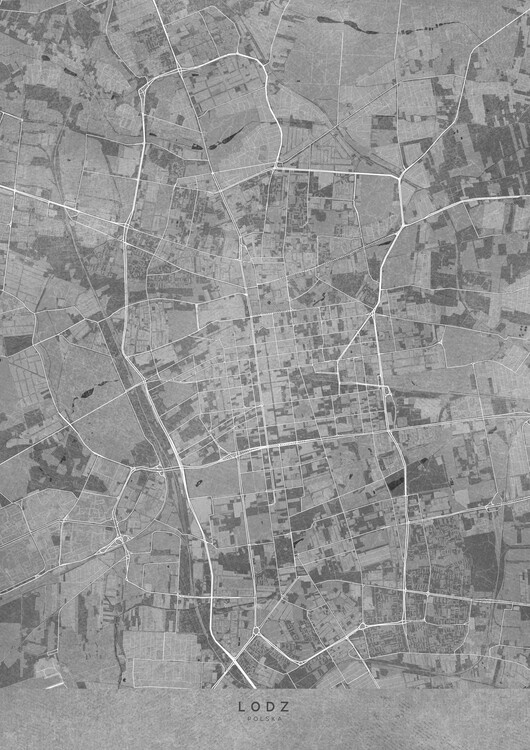 Poster Map of Lodz (Poland) in gray vintage style