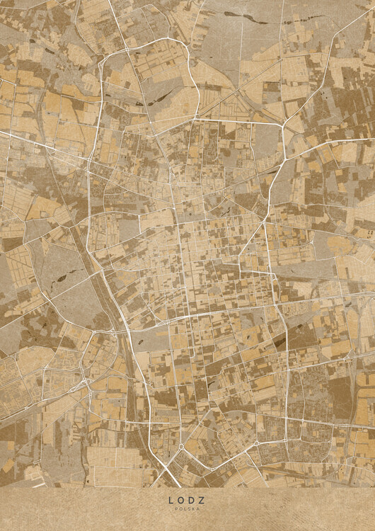 Poster Map of Lodz (Poland) in sepia vintage style