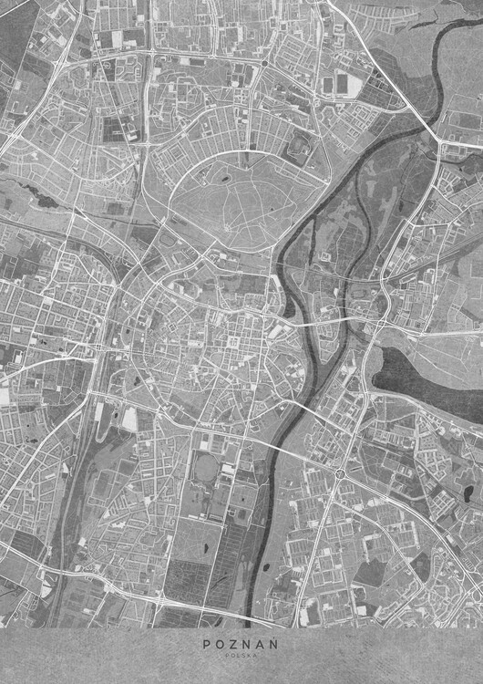 Poster Map of Poznan (Poland) in gray vintage style