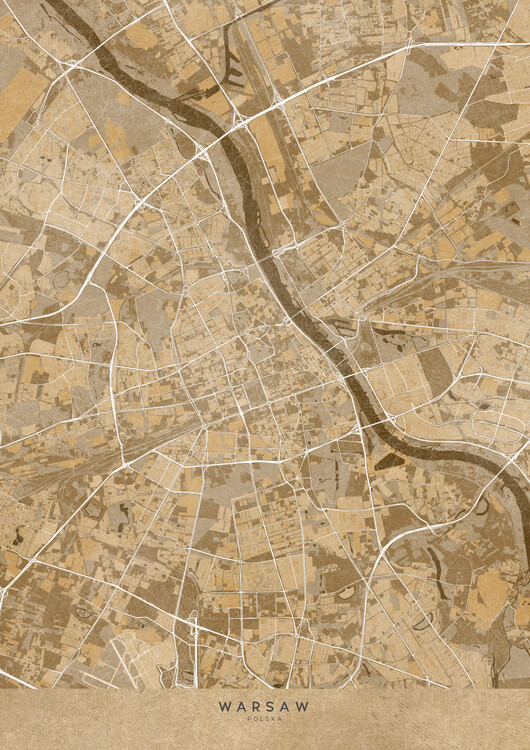 Poster Map of Warsaw (Poland) in sepia vintage style