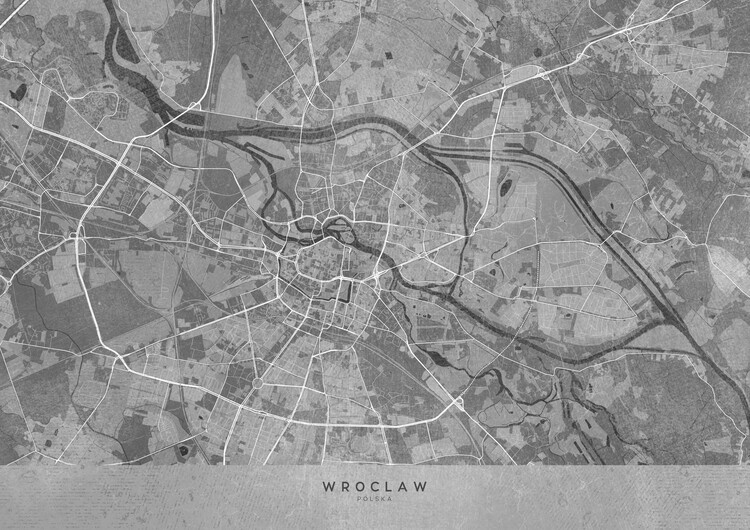 Poster Map of Wroclaw (Poland) in gray vintage style