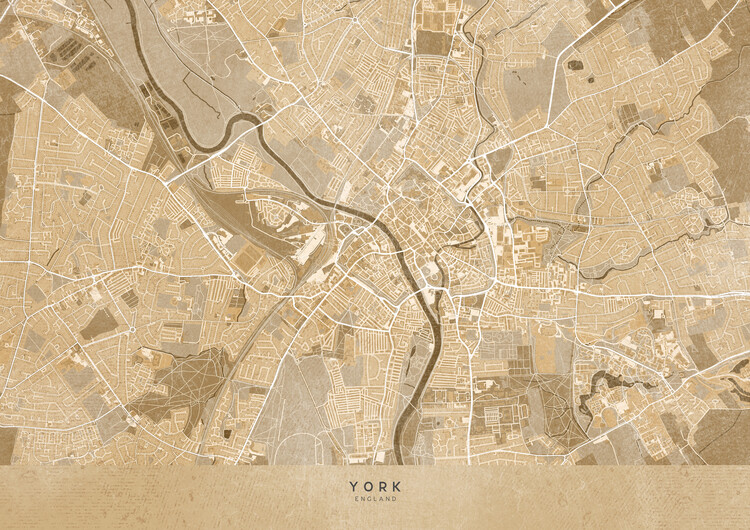 Poster Map of York (England) in sepia vintage style