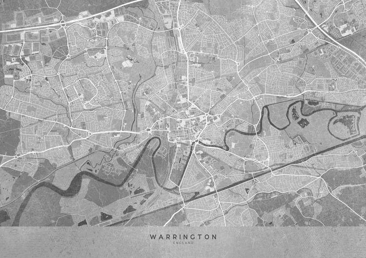 Poster Map of Warrington (England) in gray vintage style