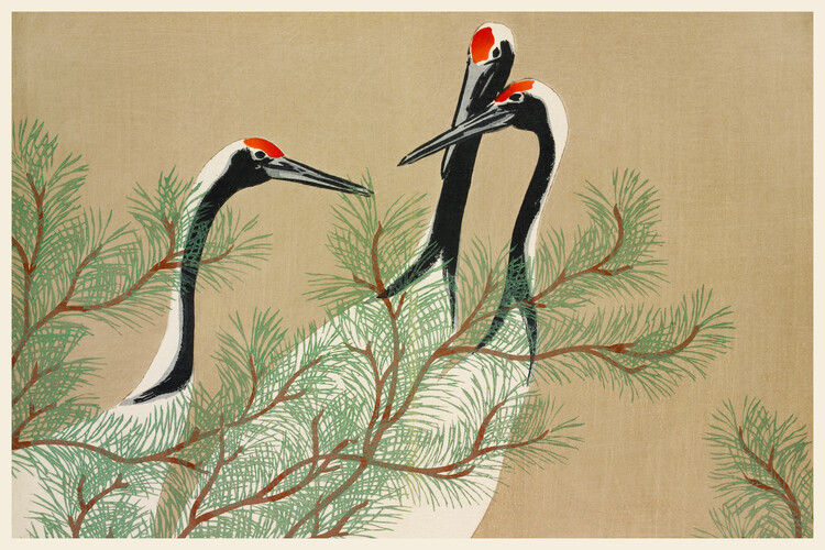 Poster Red Crown Cranes from Momoyogusa