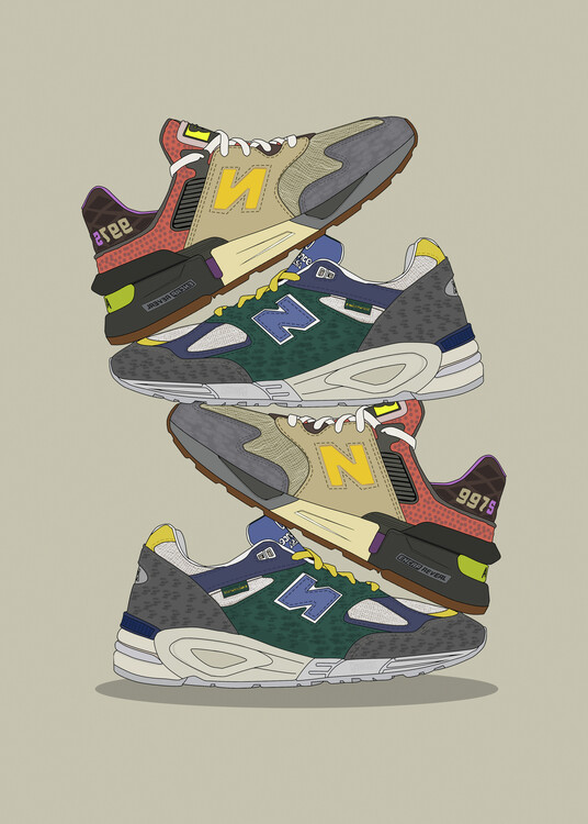 Poster stacking nb 997s and 990 sneakers