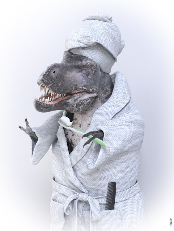 Poster Dinosaur in Tub Printable Wall Art, tyrannosaurus Photo