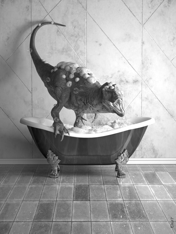 Poster Tyrannosaurus in Tub Printable Wall Art, Tyrannosaurus Art