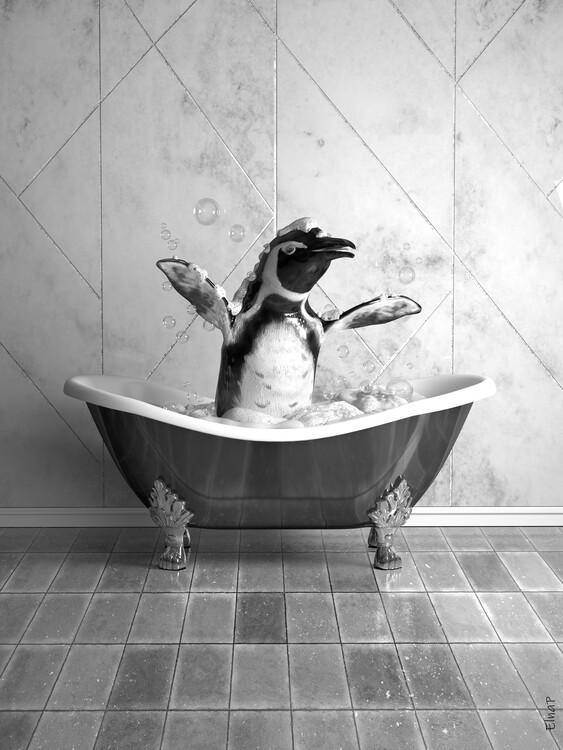 Poster Penguin in Tub Printable Wall Art, penguin Photo, penguin