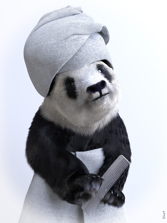 Poster Panda in Bathtub, animals in Bathrobe, Fun print for bath