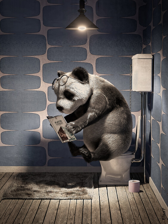Poster Panda on the toilet, Funny Animal Wall Art, Animal on Toilet