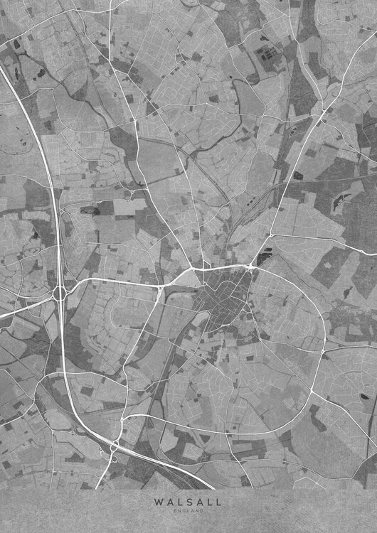 Poster Map of Walsall (England) in gray vintage style