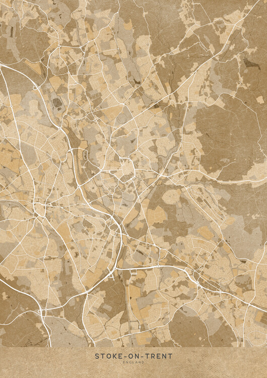Poster Map of Stoke-on-Trent (England) in sepia vintage style