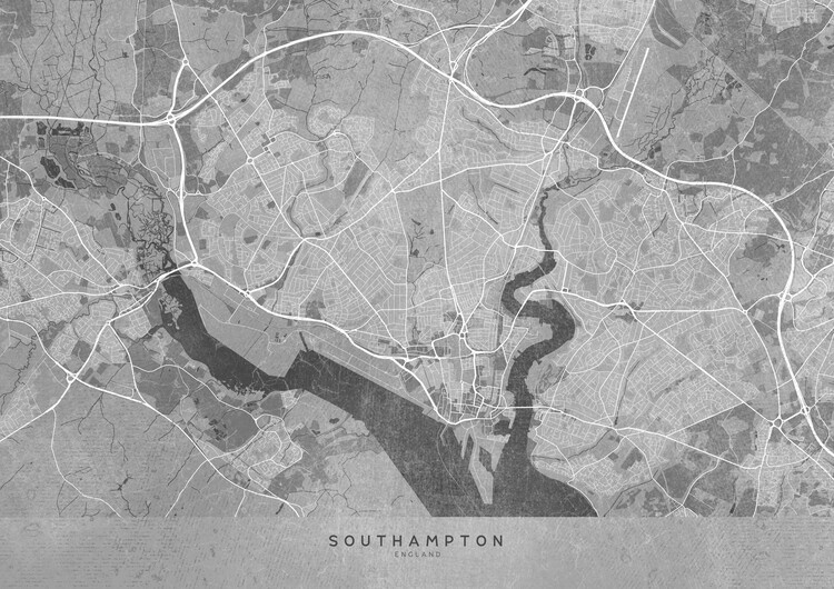 Poster Map of Southampton (England) in gray vintage style