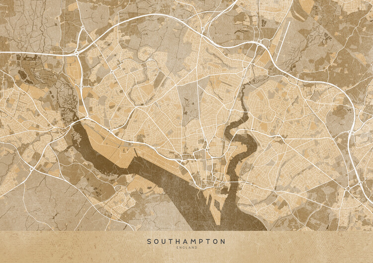 Poster Map of Southampton (England) in sepia vintage style